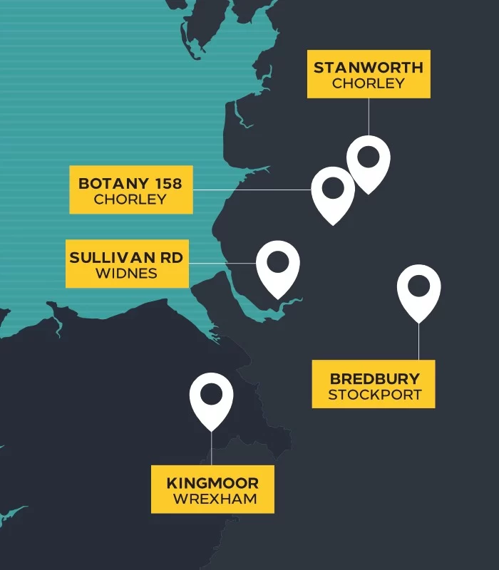 UK Map showing FI Development locations